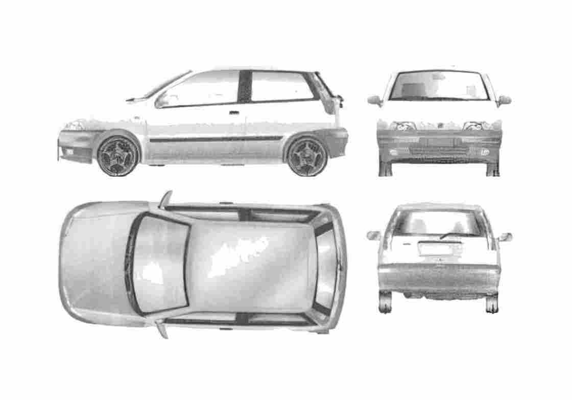 Blueprint Fiat Punto I 3 door Hatchback 1993 A4 Photo Print