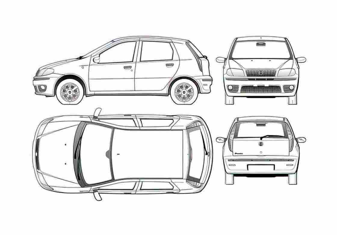 Blueprint Fiat Punto II 5 door Hatchback 2005 A4 Photo Print