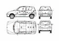 Blueprint Fiat Seicento SX Hatchback 1998 A4 Photo Print