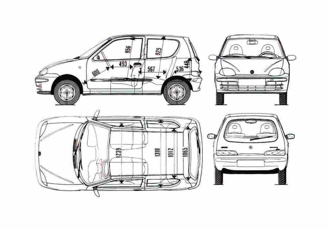 Blueprint Fiat Seicento SX Hatchback 1998 A4 Photo Print