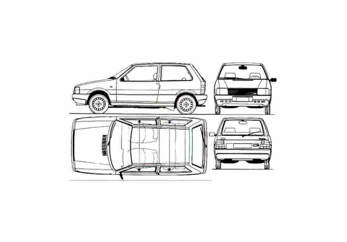 Blueprint Fiat Uno 3 door 60 Hatchback 1986 01 A4 Photo Print
