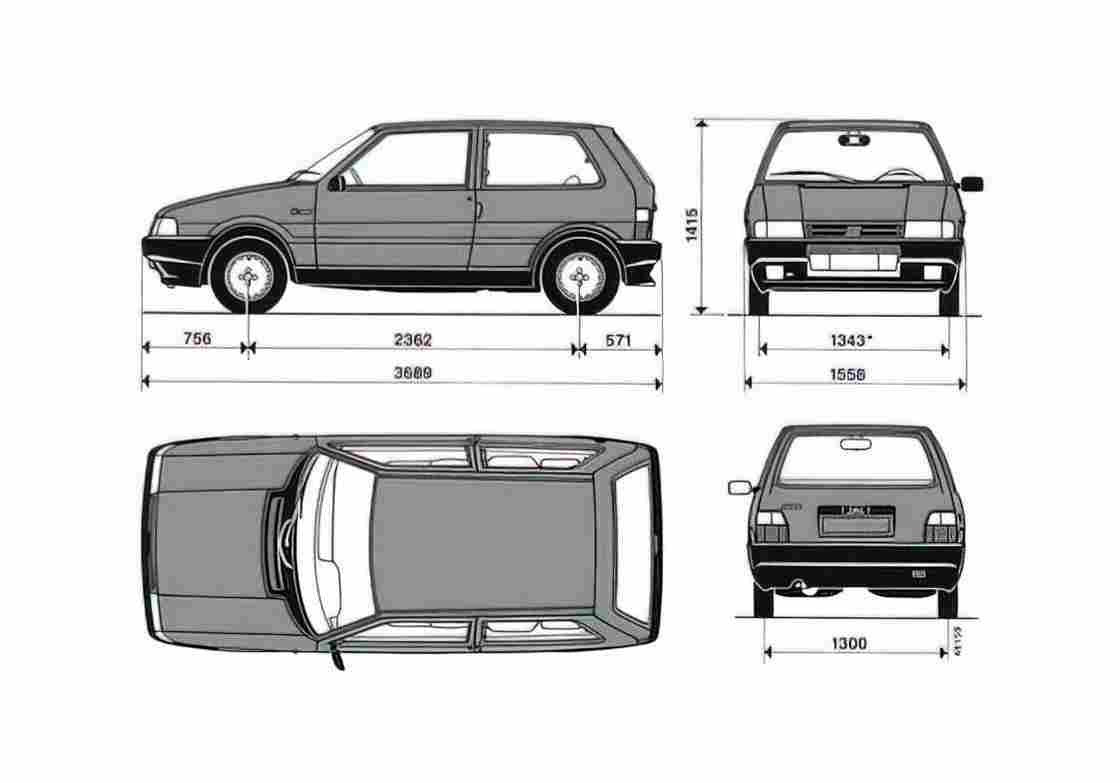 Blueprint Fiat Uno 3 door Hatchback 1992 A4 Photo Print
