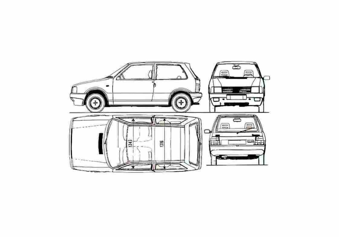 Blueprint Fiat Uno 3 door Turbo ie Hatchback 1987 01 A4 Photo Print