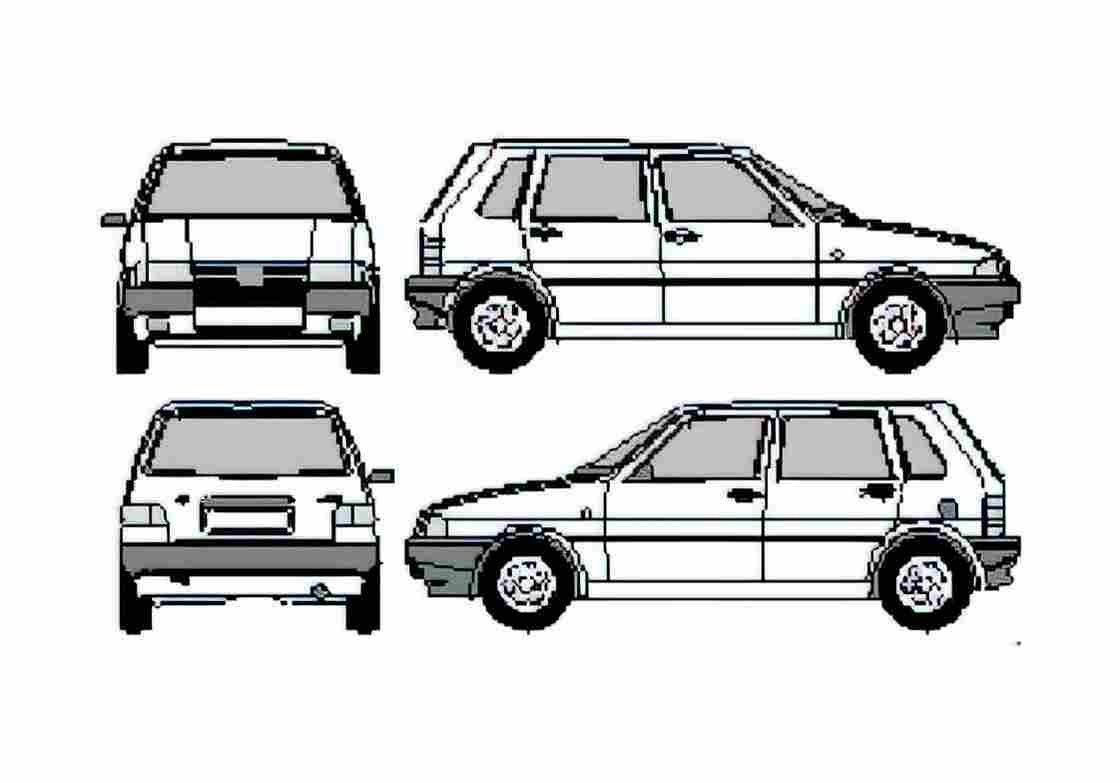 Blueprint Fiat Uno 5 door Hatchback 1992 A4 Photo Print