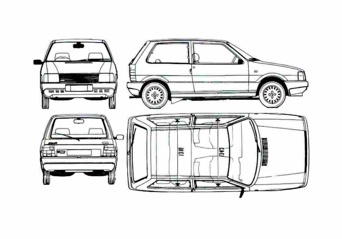Blueprint Fiat Uno 60 Hatchback 1983 A4 Photo Print