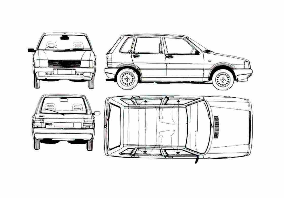 Blueprint Fiat Uno 70SX Hatchback 1983 A4 Photo Print
