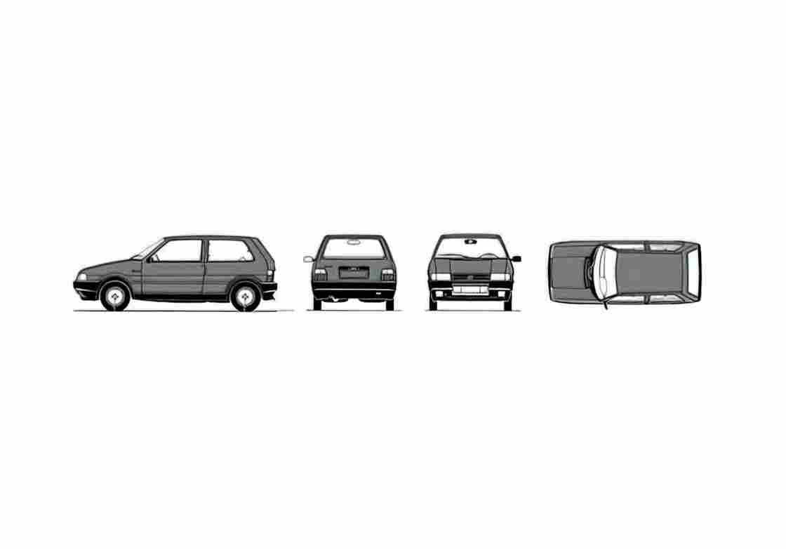Blueprint Fiat Uno Hatchback 1989 A4 Photo Print