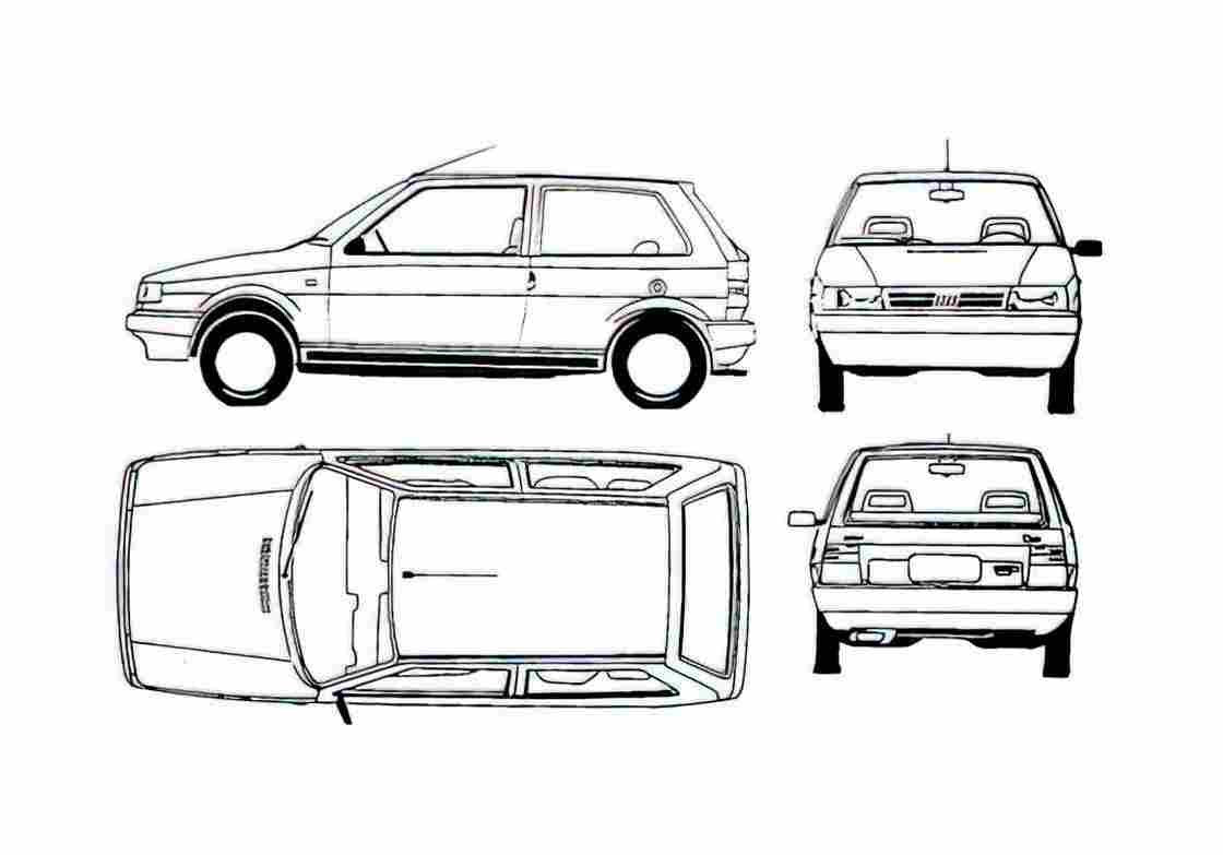Blueprint Fiat Uno Hatchback 1992 A4 Photo Print