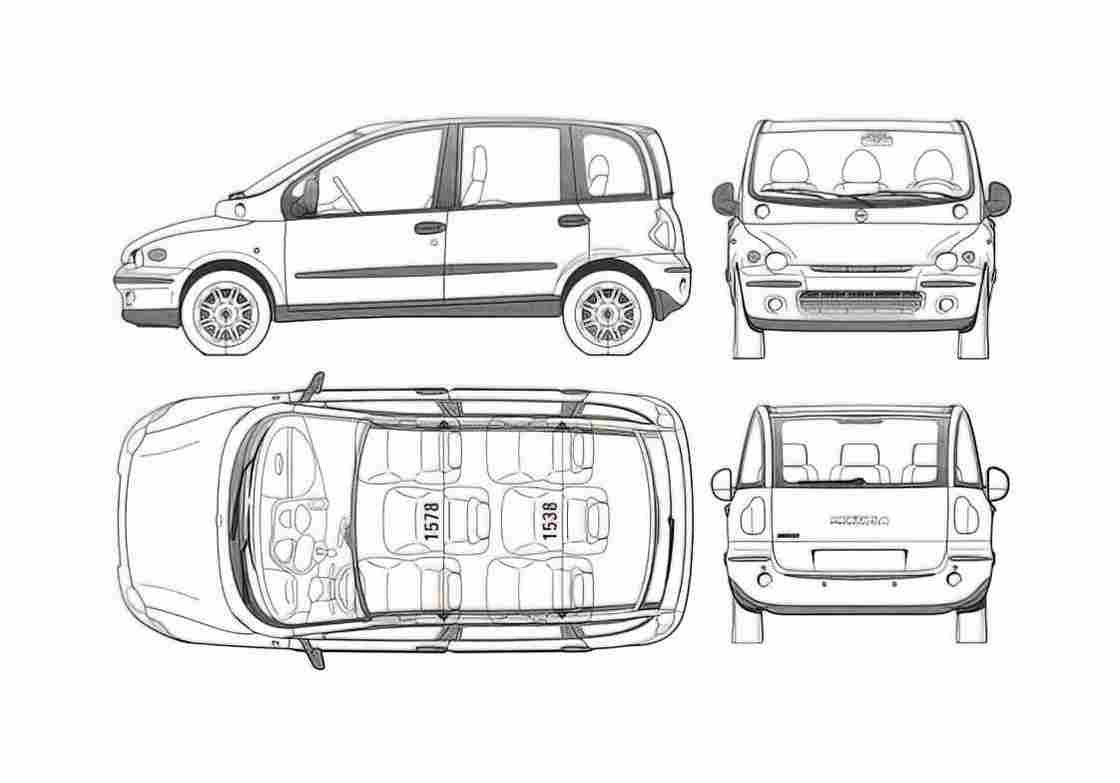 Blueprint Fiat multipla Sedan 2004 A4 Photo Print
