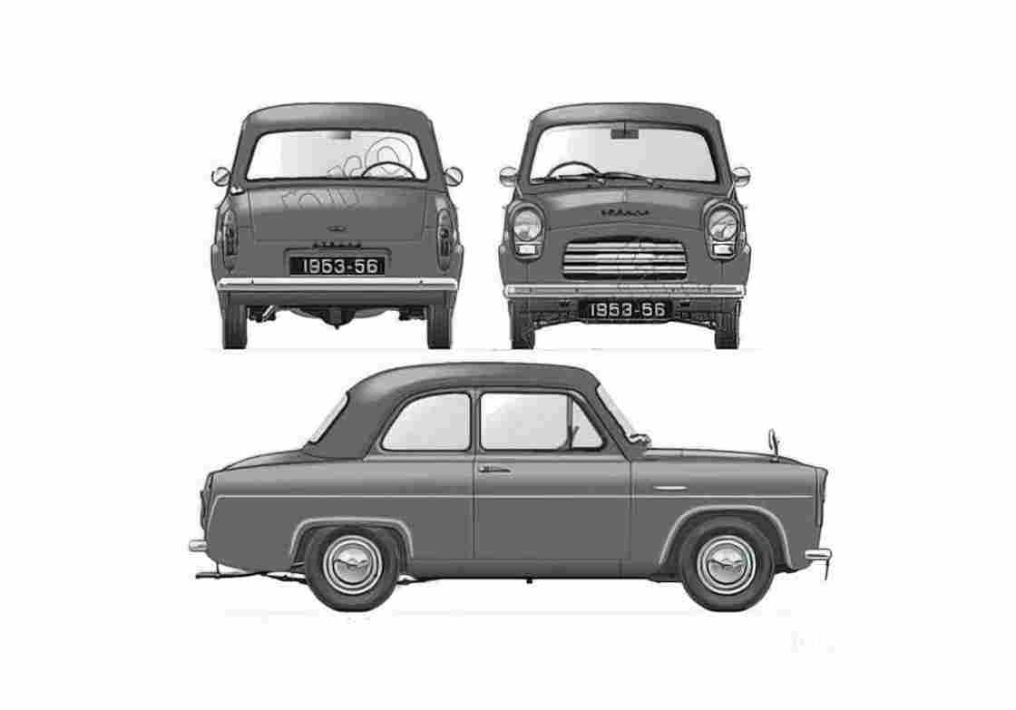 Blueprint Ford Anglia 100E 2 door Sedan 1953 A4 Photo Print