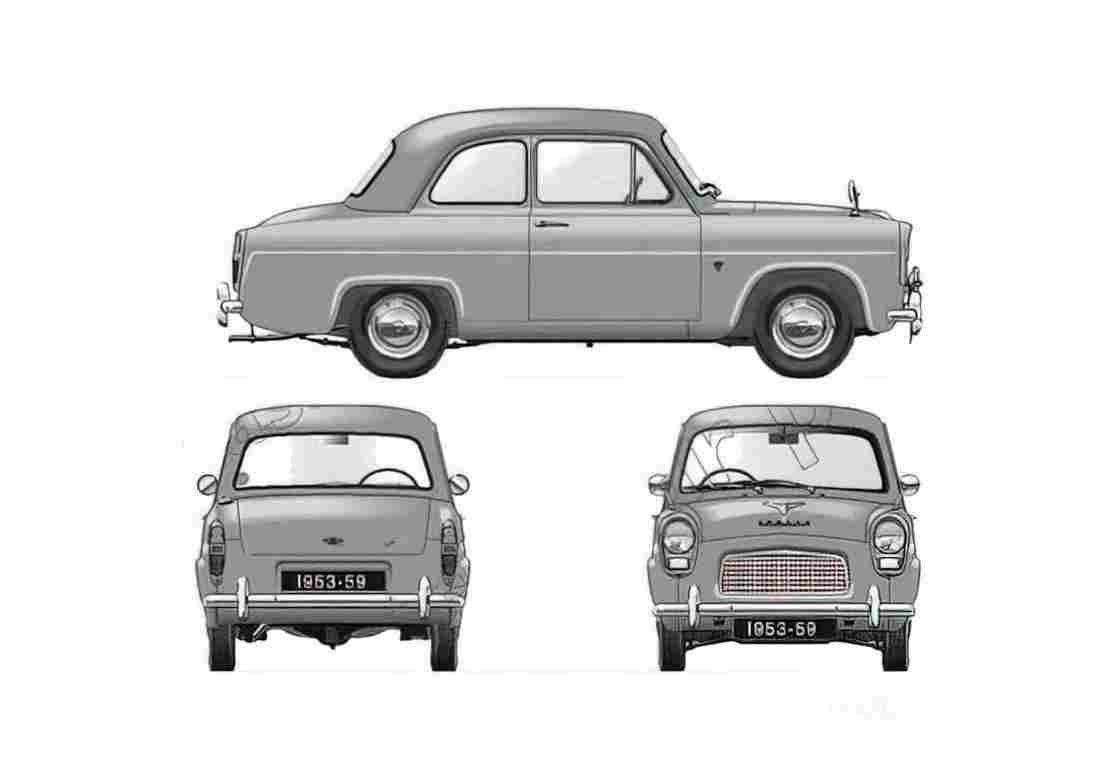Blueprint Ford Anglia 100E 2 door Sedan 1957 A4 Photo Print