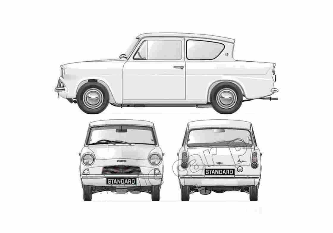 Blueprint Ford Anglia 105E Coupe 1959 A4 Photo Print
