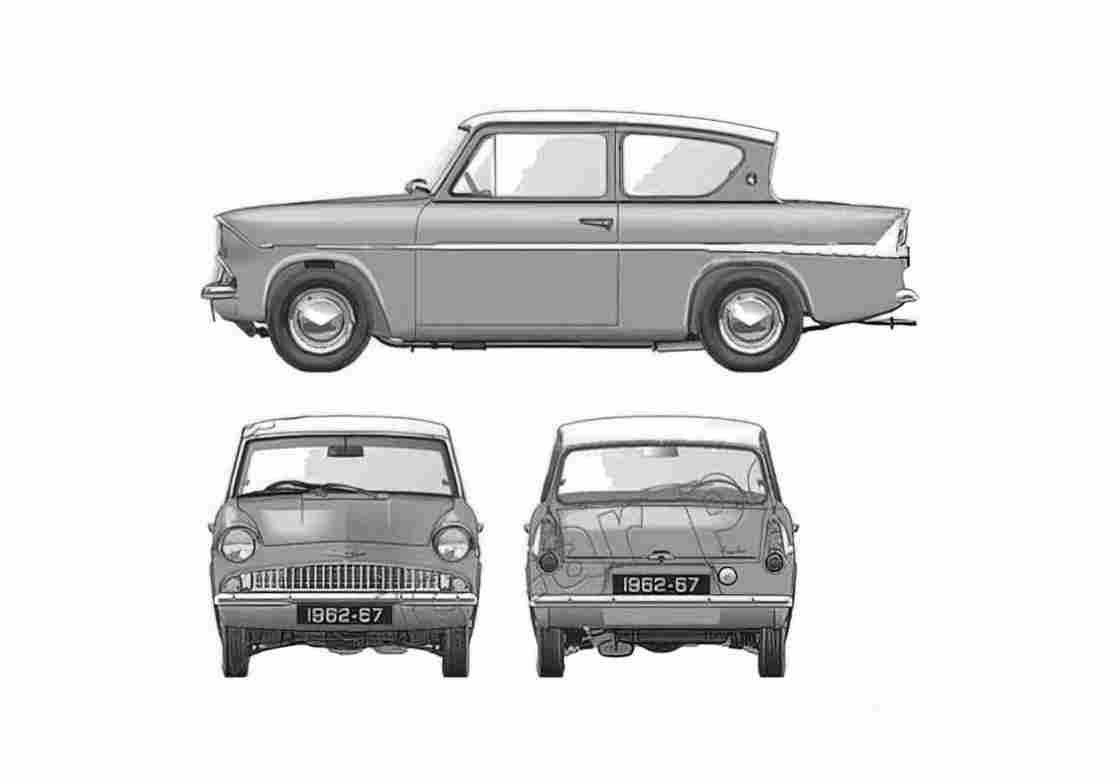 Blueprint Ford Anglia Super 123E Sedan 1965 A4 Photo Print