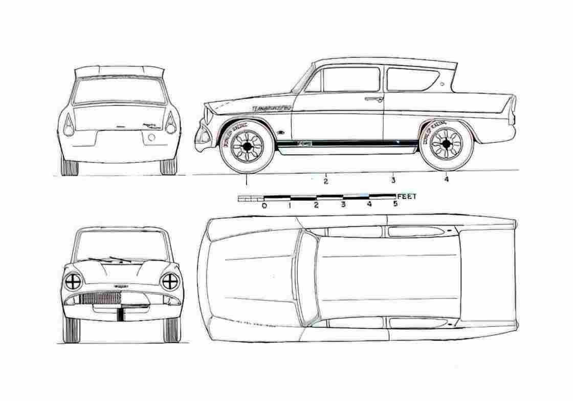 Blueprint Ford Anglia Super 123E Sedan 1966 A4 Photo Print