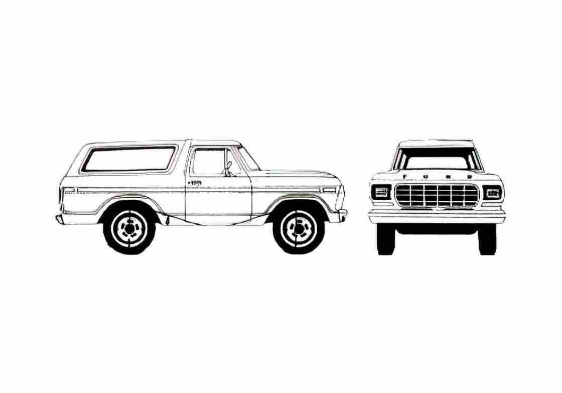 Blueprint Ford Bronco SUV 1979 A4 Photo Print