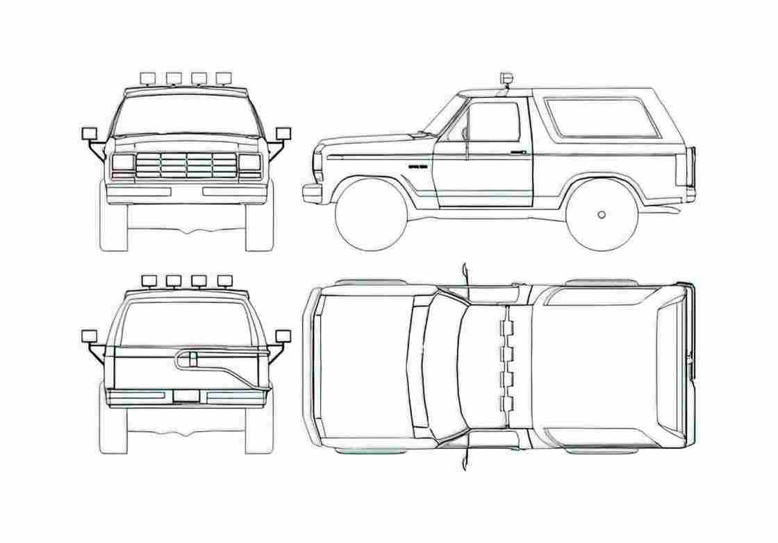 Blueprint Ford Bronco SUV 1985 A4 Photo Print