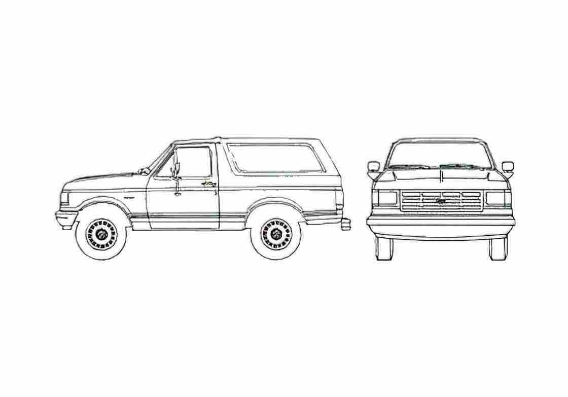 Blueprint Ford Bronco SUV 1989 A4 Photo Print
