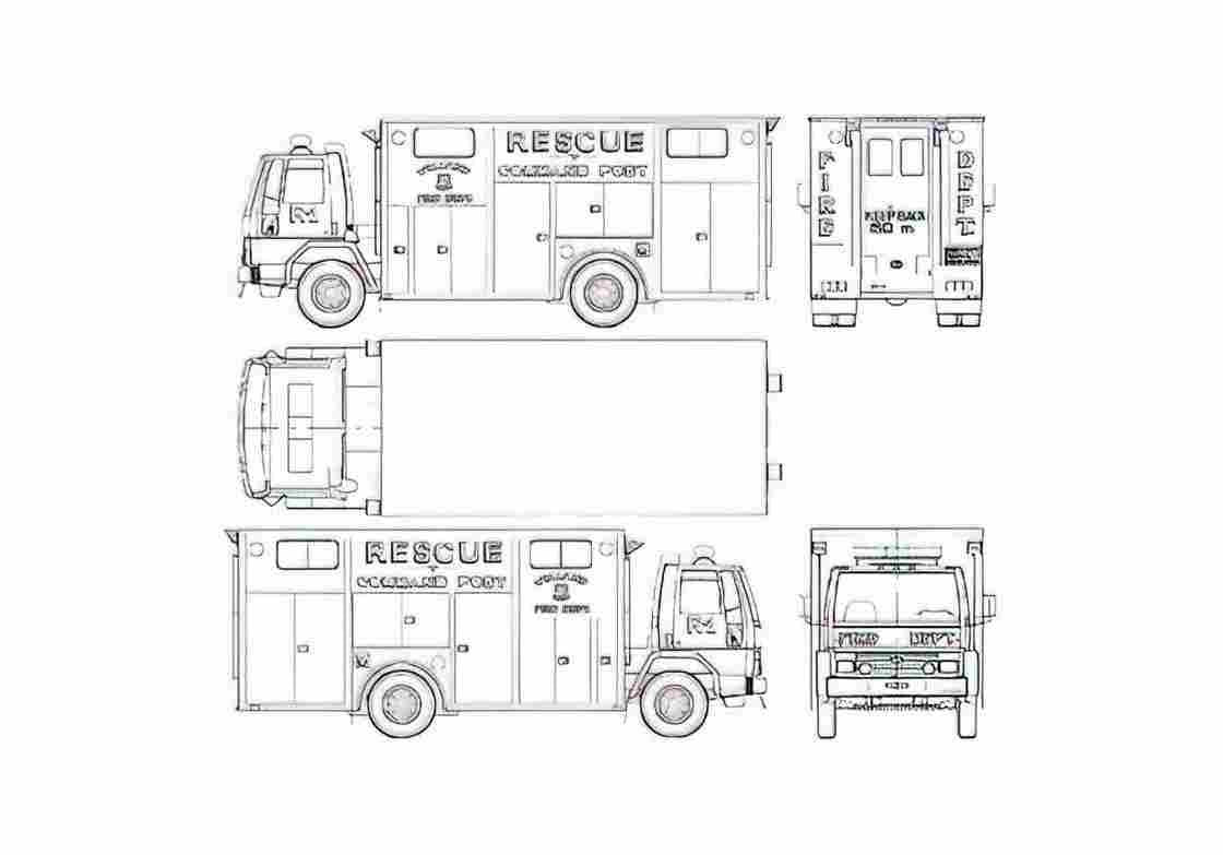 Blueprint Ford Cargo CF6000 Fire Truck 1987 A4 Photo Print