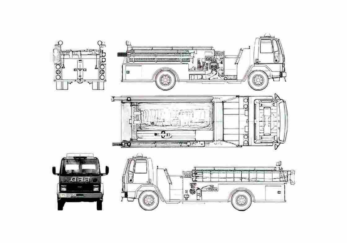 Blueprint Ford Cargo CF7000 Fire Truck 1986 A4 Photo Print