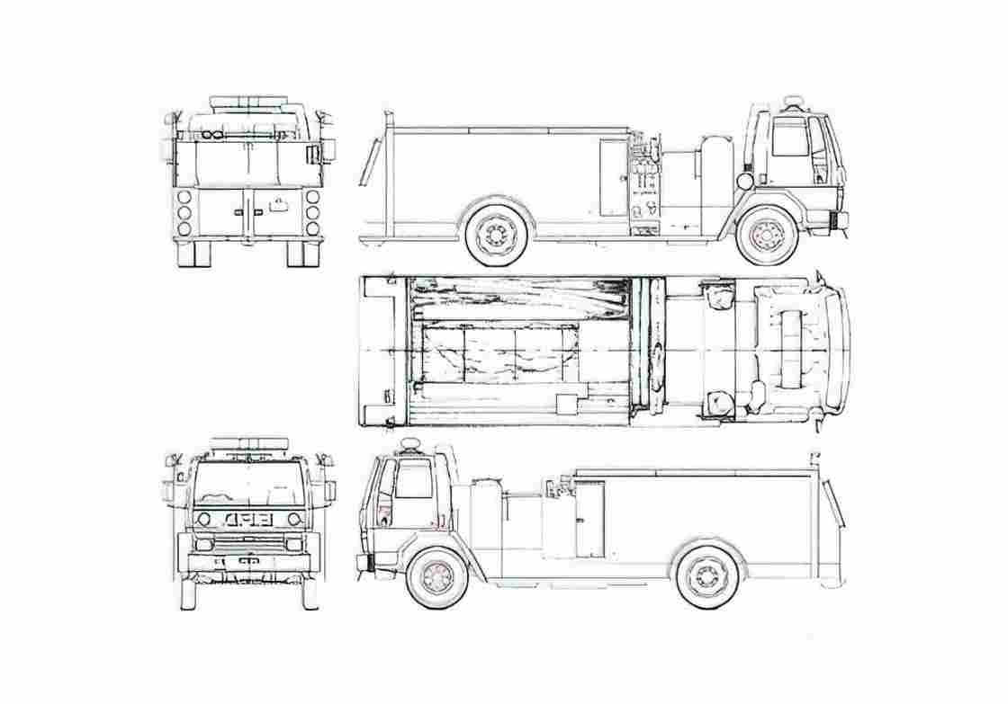 Blueprint Ford Cargo CF8000 Fire Truck 1989 A4 Photo Print