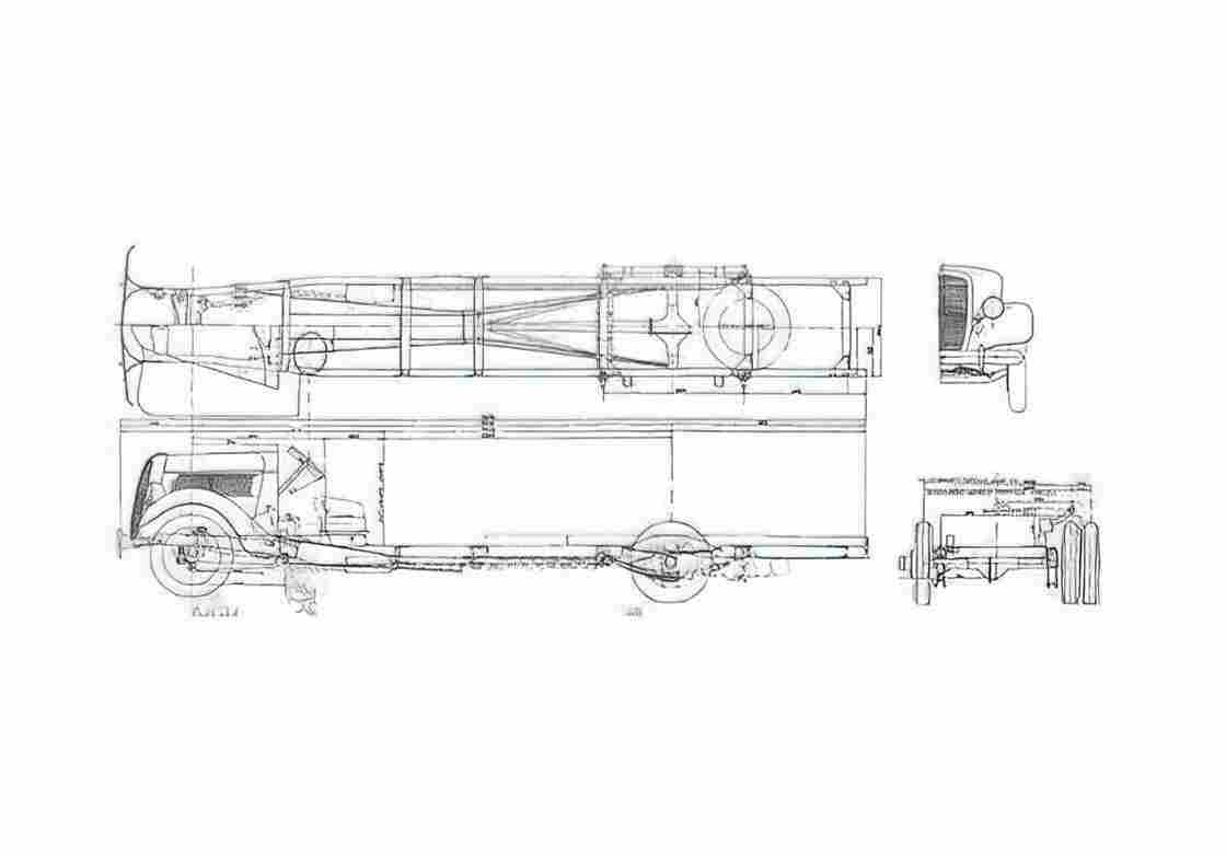 Blueprint Ford Chassis Truck 1937 A4 Photo Print
