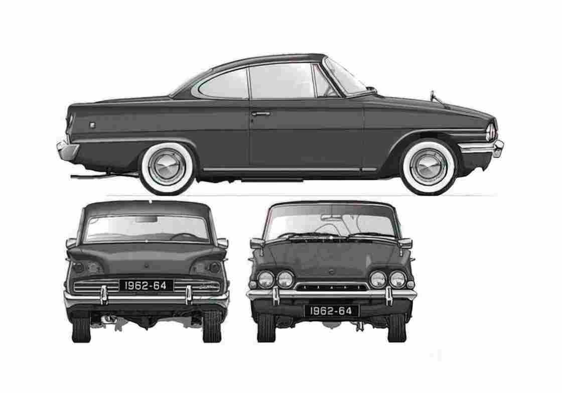 Blueprint Ford Consul Capri GT 116E Coupe 1962 A4 Photo Print
