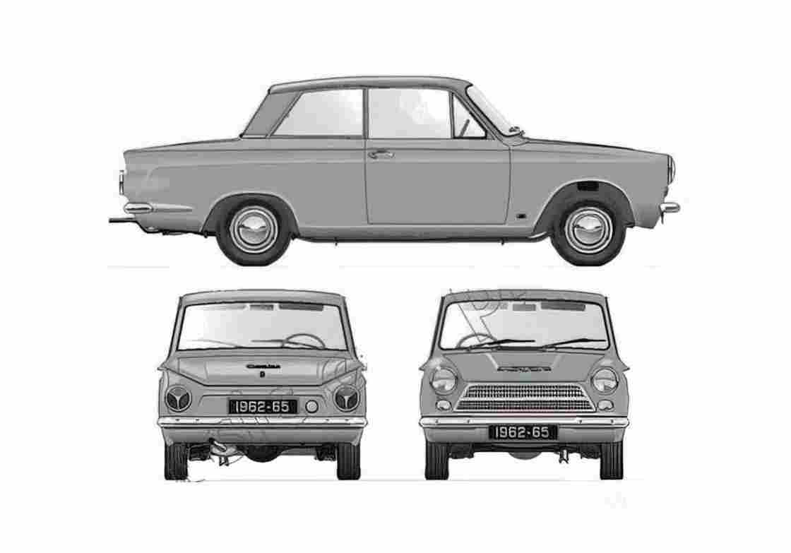 Blueprint Ford Cortina Mk I 1500 2 door Sedan 1962 A4 Photo Print