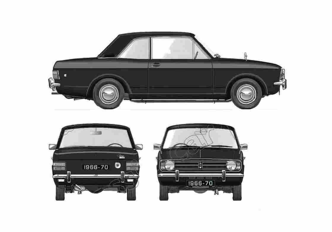 Blueprint Ford Cortina Mk II 1600GT 2 door Sedan 1966 A4 Photo Print
