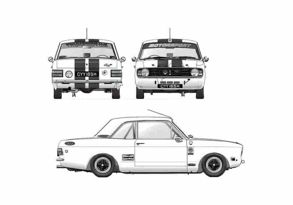 Blueprint Ford Cortina Mk II 1600GT Rally Sedan 1970 A4 Photo Print