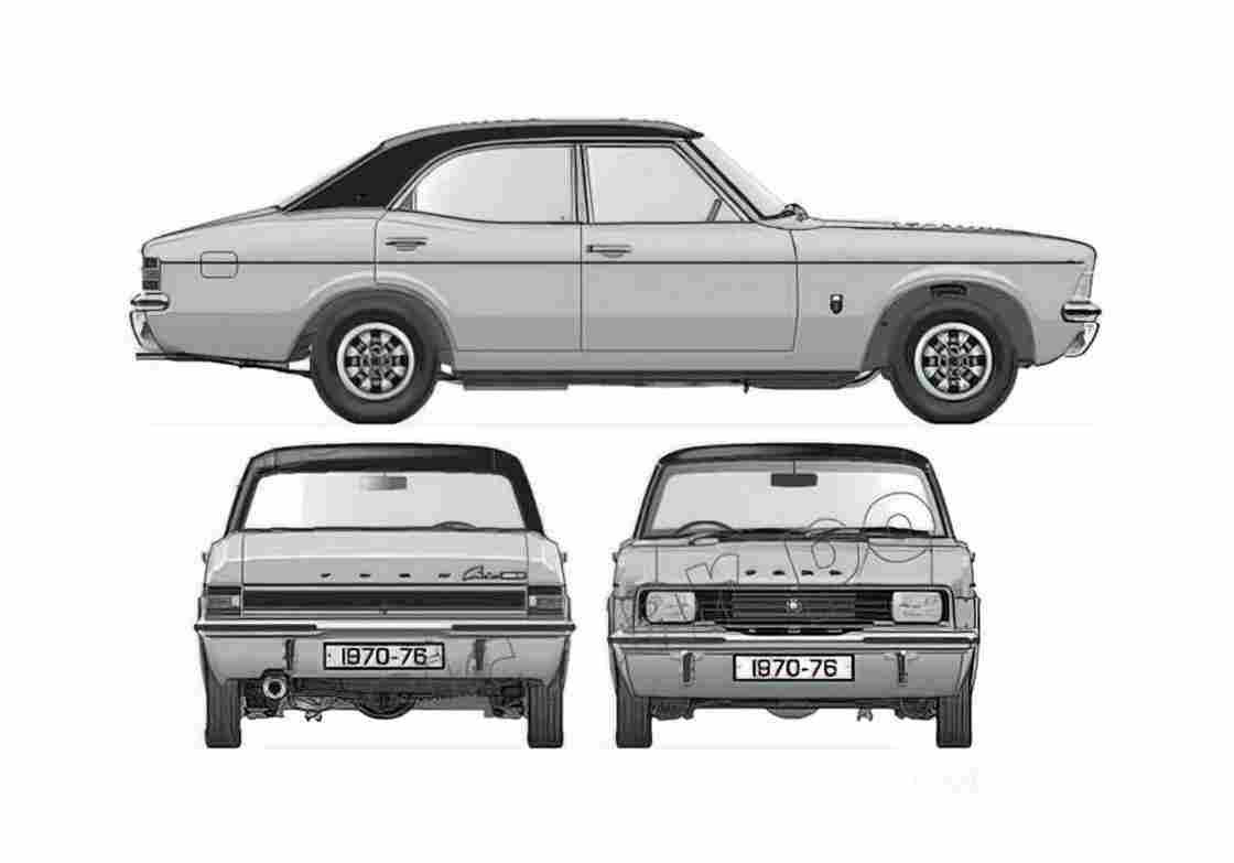 Blueprint Ford Cortina Mk III 2000E Sedan 1976 A4 Photo Print