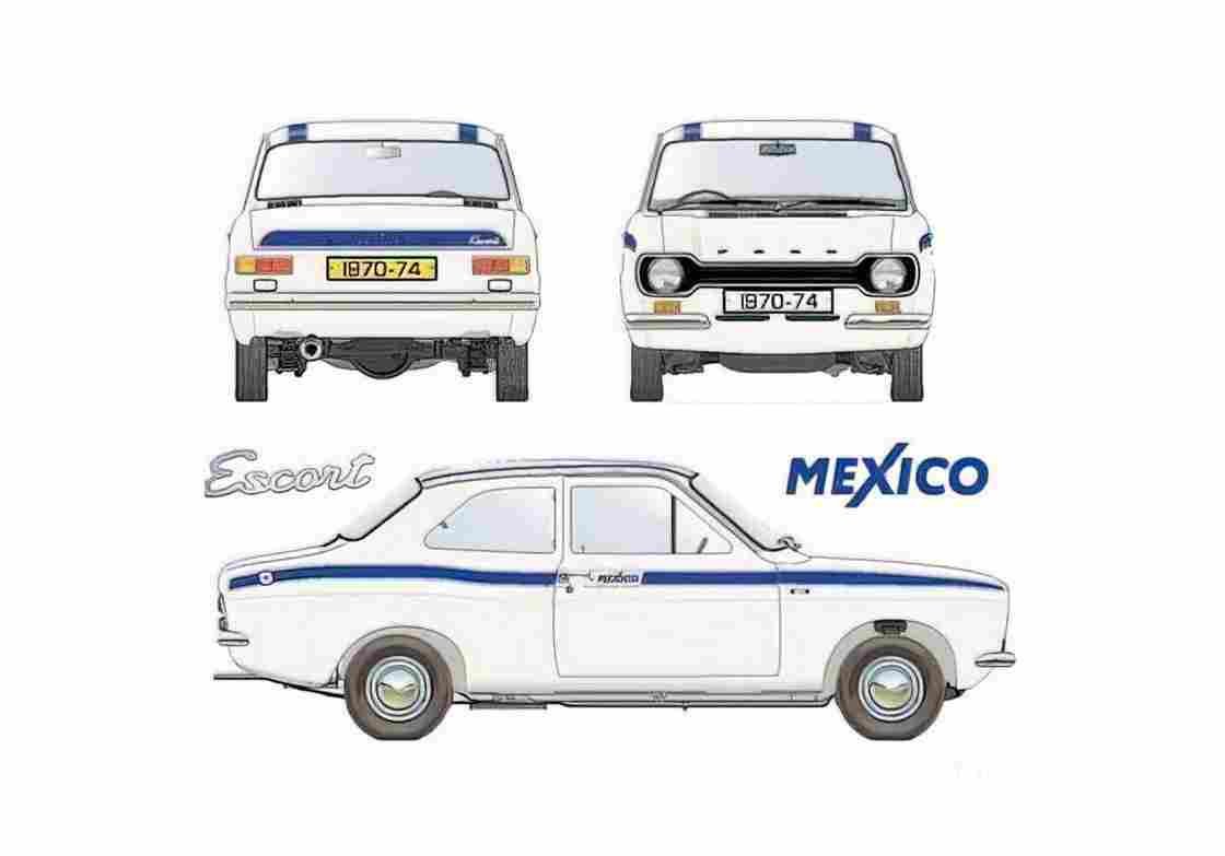 Blueprint Ford Escort Mexico Sedan 1970 A4 Photo Print