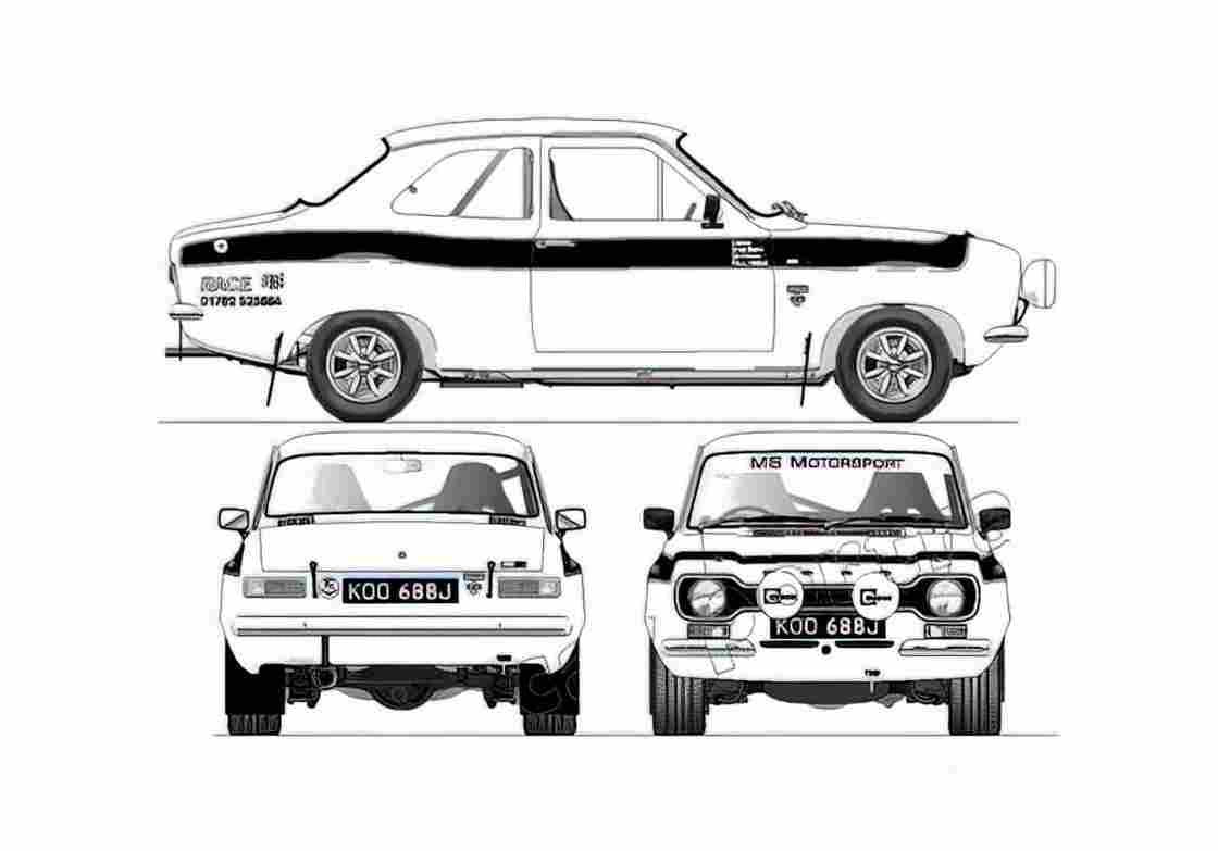 Blueprint Ford Escort Mk I RS 1600 Rally Coupe 1968 A4 Photo Print