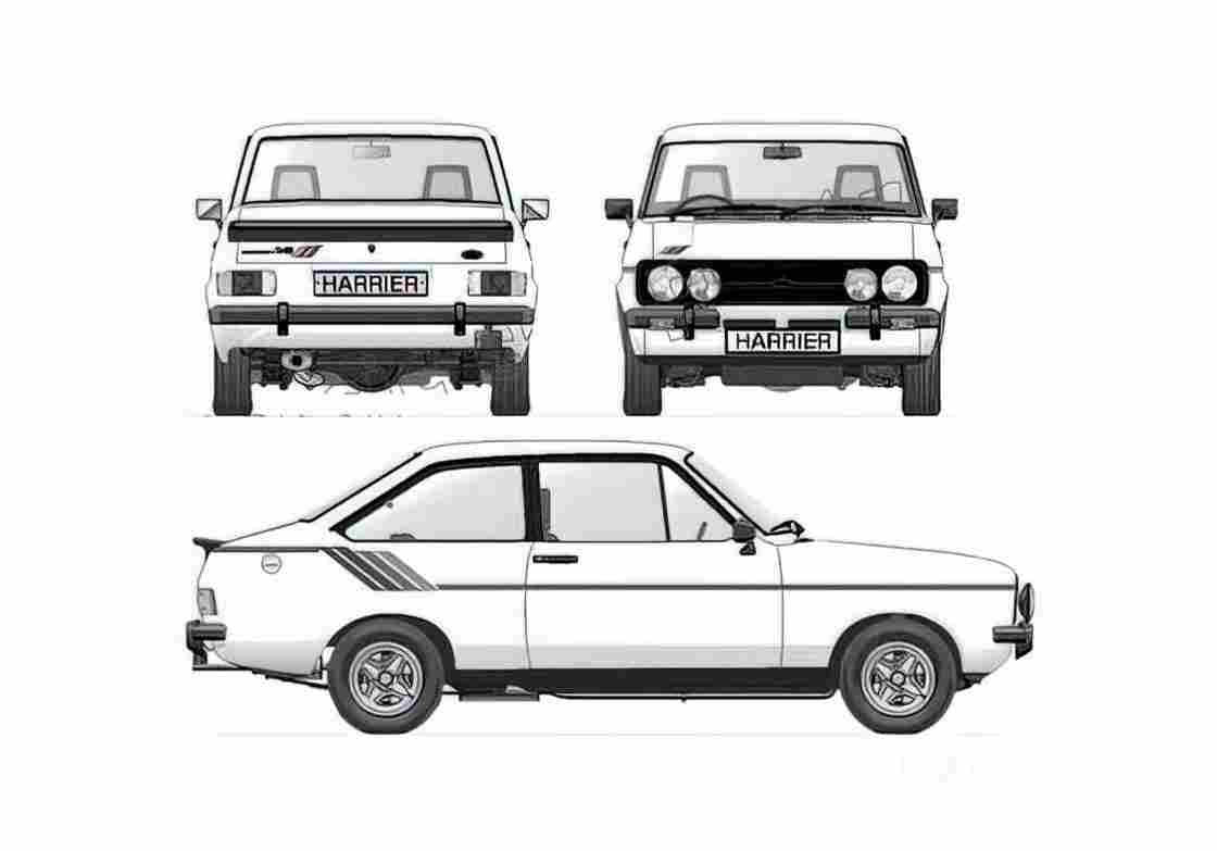 Blueprint Ford Escort Mk II Harrier 16 Coupe 1980 A4 Photo Print