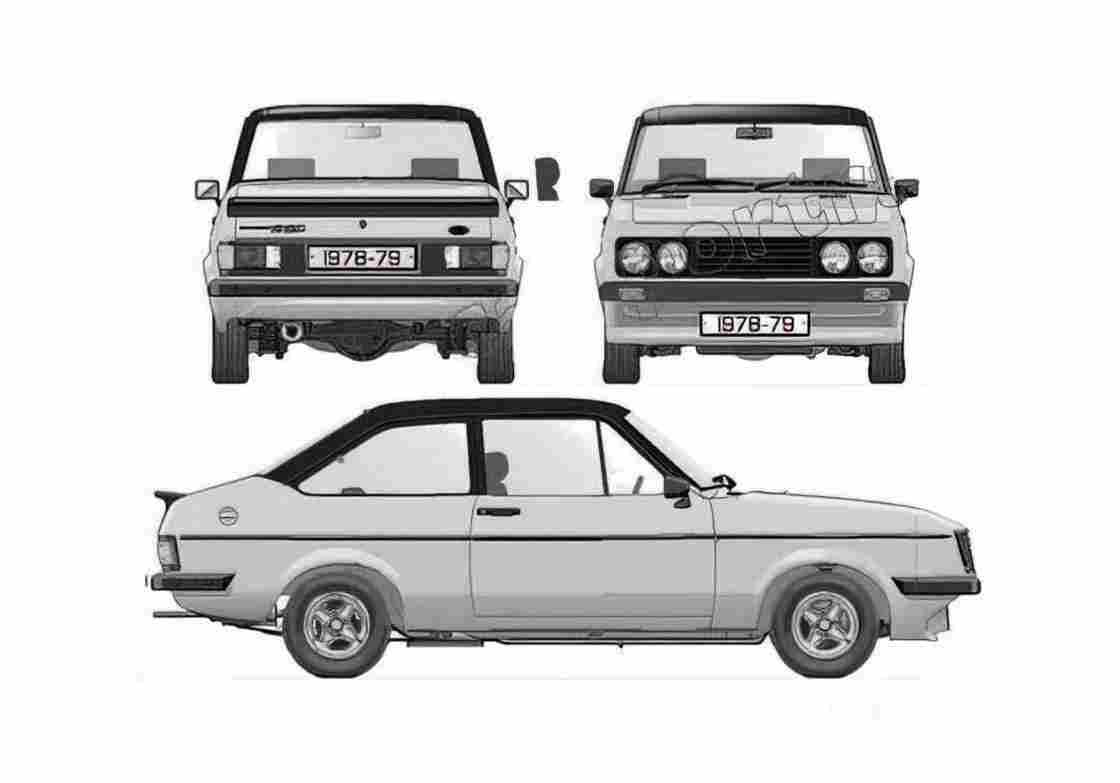 Blueprint Ford Escort Mk II RS2000 Sedan 1978 A4 Photo Print