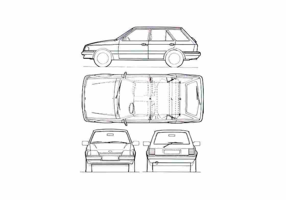 Blueprint Ford Escort Mk III 5 door Estate Wagon 1987 A4 Photo Print