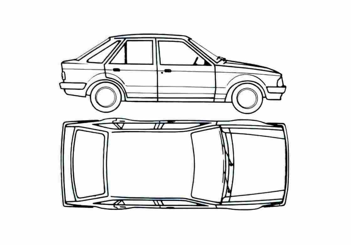 Blueprint Ford Escort Mk III 5 door Sedan 1980 A4 Photo Print