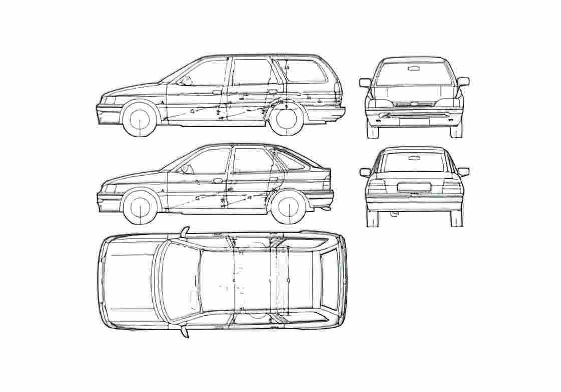 Blueprint Ford Escort Mk V Hatchback 1991 A4 Photo Print