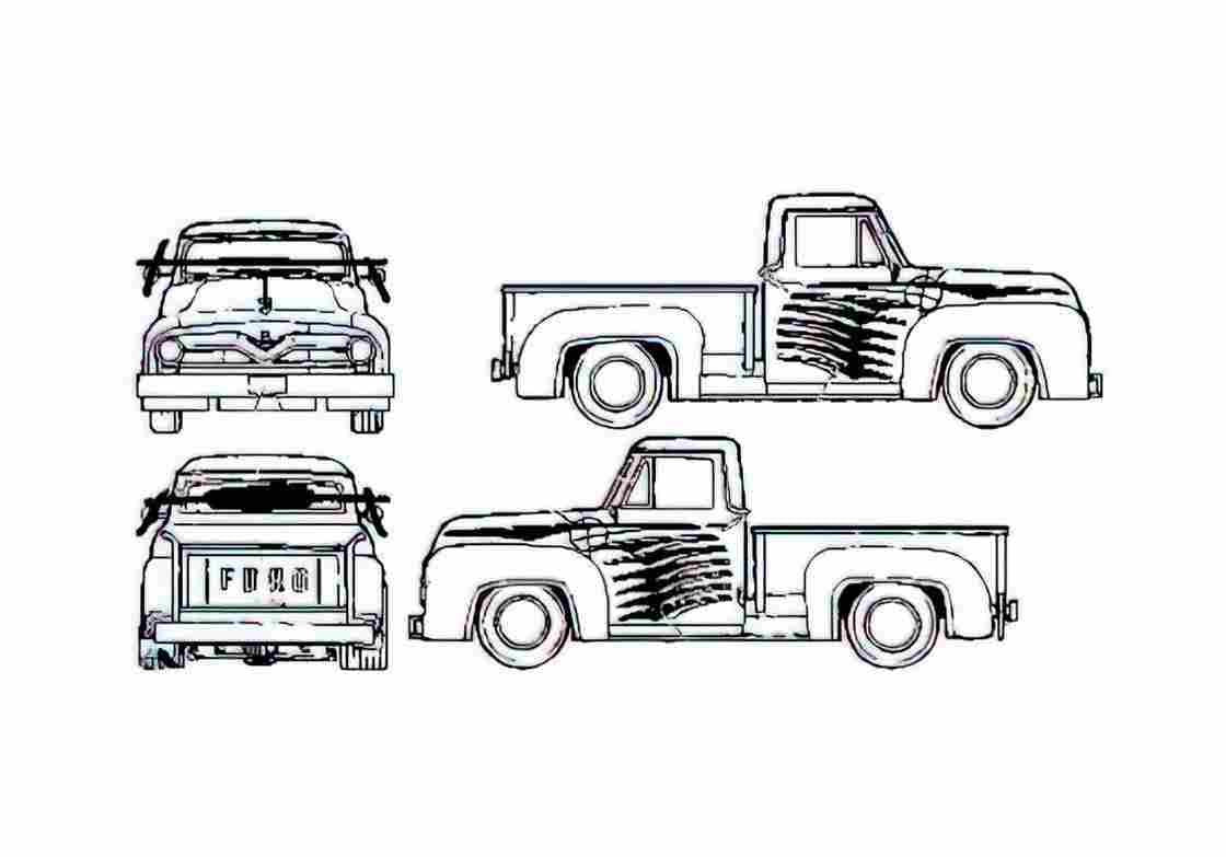 Blueprint Ford F 100 Pick up 1955 A4 Photo Print