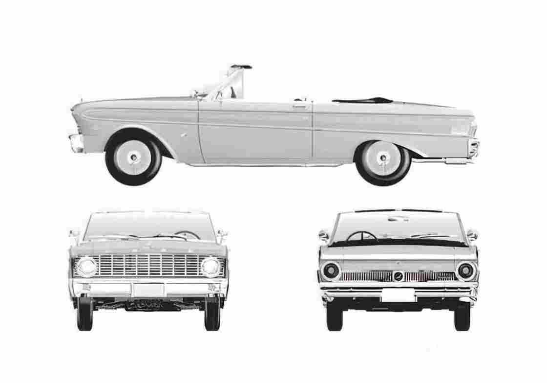Blueprint Ford Falcon Convertible Cabriolet 1964 A4 Photo Print