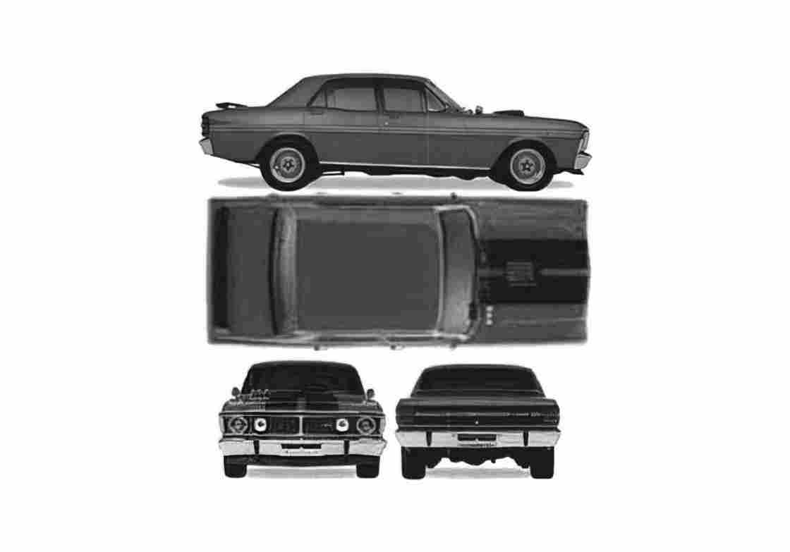 Blueprint Ford Falcon GT Sedan 1971 A4 Photo Print