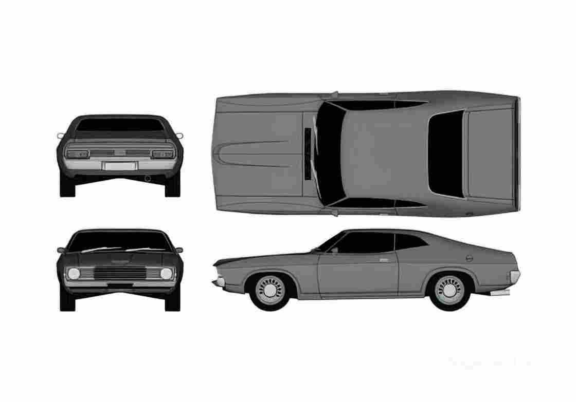 Blueprint Ford Falcon XA Coupe 1972 A4 Photo Print