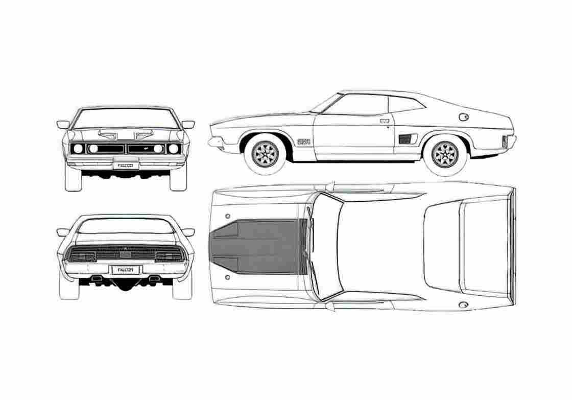 Blueprint Ford Falcon XB 351 GT Coupe 1973 A4 Photo Print