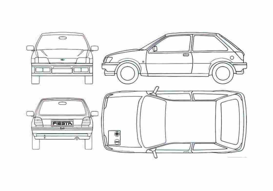 Blueprint Ford Fiesta 3 door Hatchback 1990 A4 Photo Print