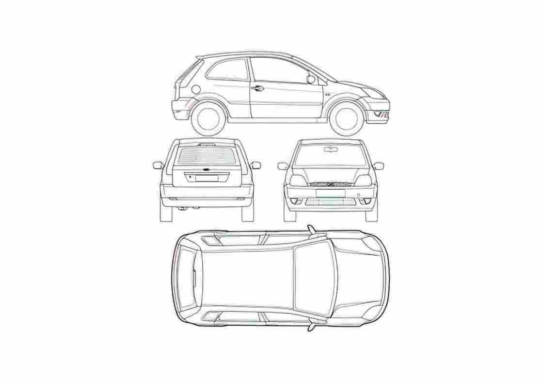 Blueprint Ford Fiesta 3 door Hatchback 2002 A4 Photo Print