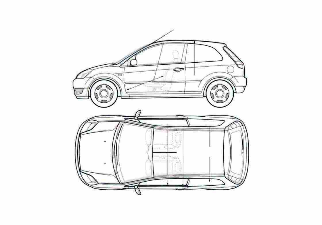 Blueprint Ford Fiesta 3 door Hatchback 2005 A4 Photo Print