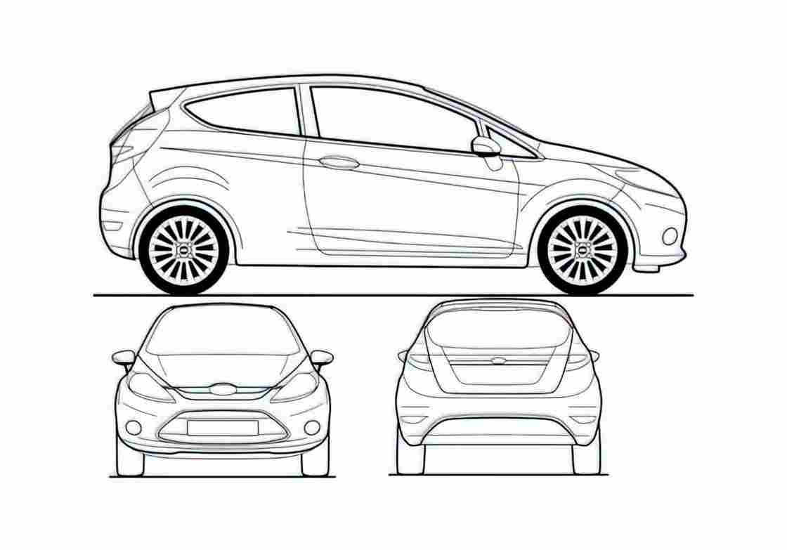Blueprint Ford Fiesta 3 door Hatchback 2008 A4 Photo Print