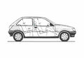 Blueprint Ford Fiesta 3 door Popular Hatchback 1989 A4 Photo Print