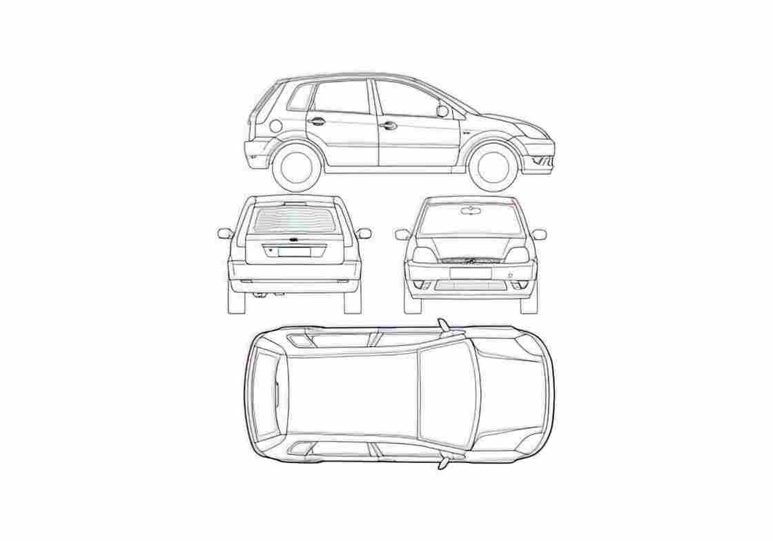 Blueprint Ford Fiesta 5 door Hatchback 2002 A4 Photo Print