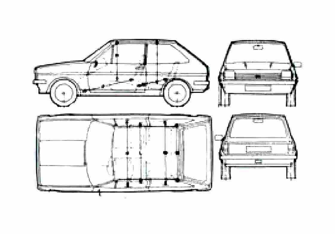 Blueprint Ford Fiesta Hatchback 1979 A4 Photo Print