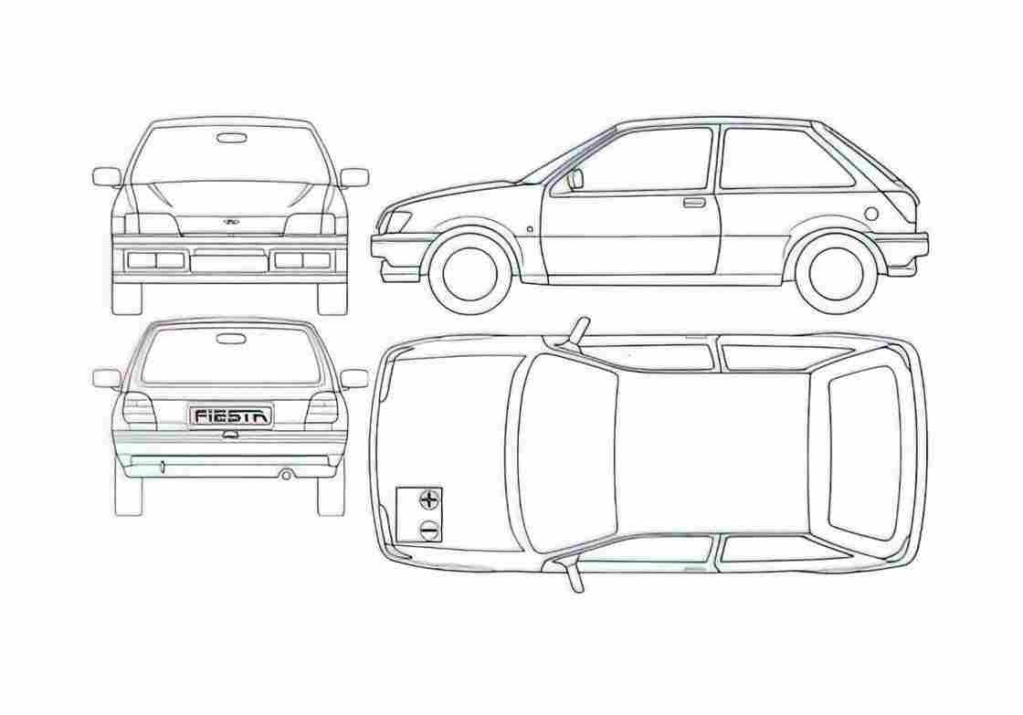 Blueprint Ford Fiesta Hatchback 1989 A4 Photo Print